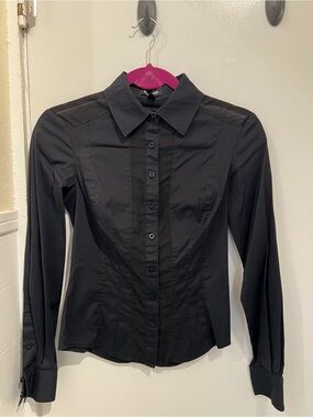 Bebe Black Fitted Sheer Cut Out Button Shirt